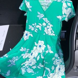 Girls large (10/12) wrap dress green and white